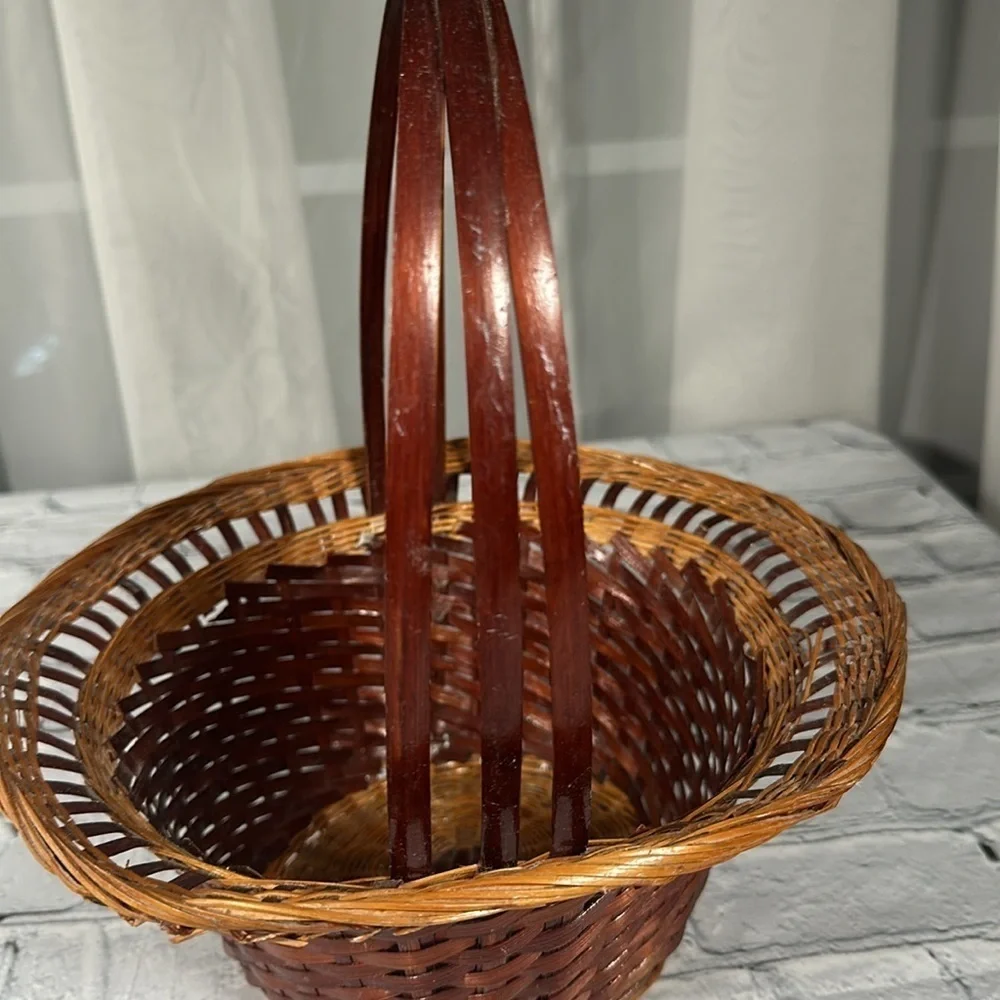 Vintage Wicker Woven Boho Two Tone Basket with handle